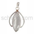 Pendant, rock crystal and garnet, navette cut