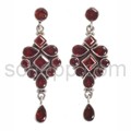 Drop earrings, garnet, facet cut