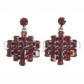 Drop earrings, garnet, facet cut, angular