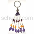Key pendant with silver pearls and semi-precious stones