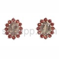 Ear studs, facet cut smoky quartz and rubies
