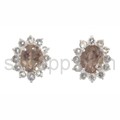 Ear studs, facet cut smoky quartz and zircons