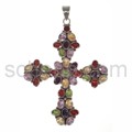 Pendant cross, facet cut garnets, amethysts, peridots, Iolites a