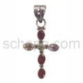 Pendant cross, facet cut garnets, amethysts and peridots