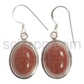 Drop earrings, goldstone, oval
