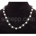 Necklace, black lava beads and silver beads