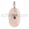 Pendant, rose quartz with lapis lazuli, oval