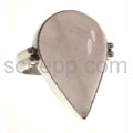 Ring with large rose quartz, drop shape