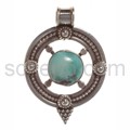 Pendant, turquoise, round with ornaments