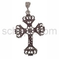 Pendant, cross with bloom ornaments