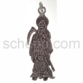 Pendant, flat death figure with sickle, scale and owl, large
