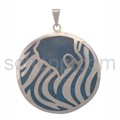 Tattoo pendant, Tribal Design with turquoise inlay
