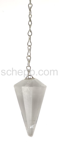 Pendulum with drop-shaped rock crystal, facet cut, with chain