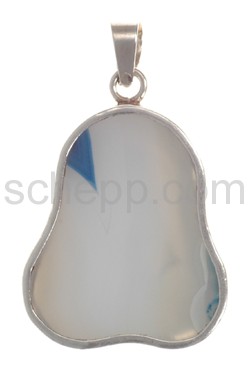 Pendant, blue agate, pear-shaped