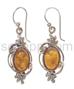 Drop earrings, amber, oval