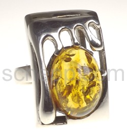 Amber ring with silver art nouveau setting