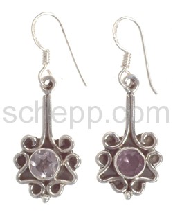 Drop earrings,  amethyst, facet cut