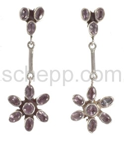 Drop earrings,  amethysts, facet cut