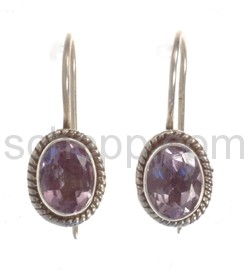 Drop earrings, amethyst, facet cut, oval