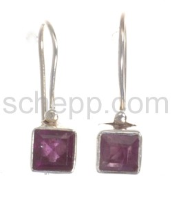 Drop earrings, amethyst, facet cut, rectangular