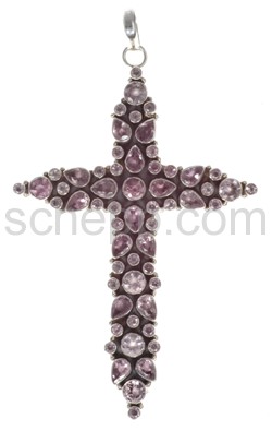 Cross pendant, amethysts, facet cut