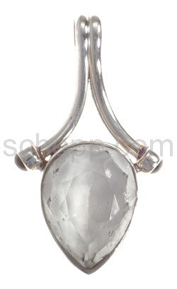 Pendant, rock crystal and garnet, drop-shaped