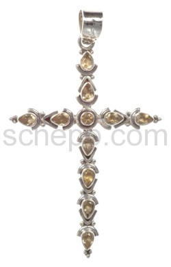 Pendant cross, citrines, facet cut, large