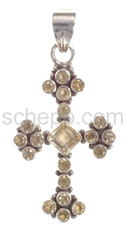 Anhnger Kreuz, Citrine mit Facettenschliff