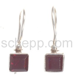 Drop earrings, garnet, facet cut, rectangular