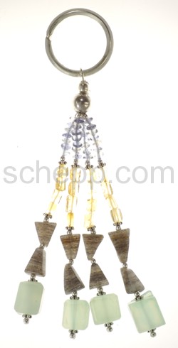 Key pendant with silver pearls and semi-precious stones