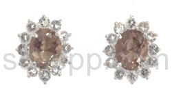 Ear studs, facet cut smoky quartz and zircons