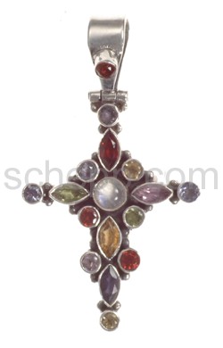 Pendant cross, facet cut garnets, amethysts, peridots and citrin