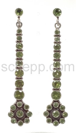 Drop earrings, facet cut peridot, long