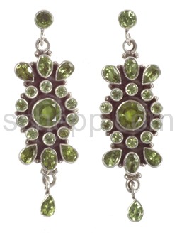 Drop earrings, facet cut peridot, long