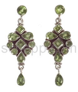 Drop earrings, facet cut peridot, long