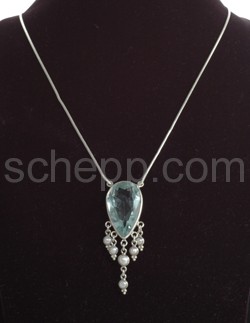 Pendant, synthetic aquamarine and pearls, with snake necklace