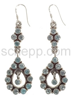 Drop earring, facet cut aquamarine, long