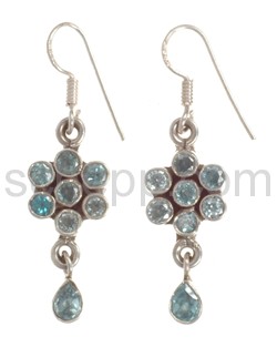 Drop earring, facet cut aquamarine