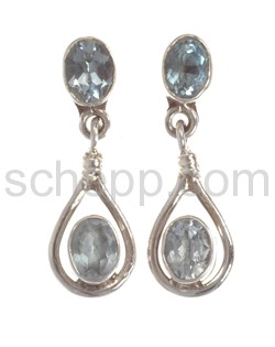 Drop earring, facet cut aquamarine