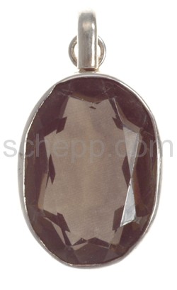 Pendant, facet cut smoky quartz, oval