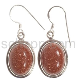 Drop earrings, goldstone, oval