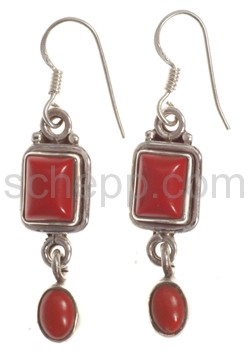 Drop earring, rectangular and oval corals