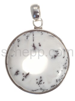 Pendant, moss agate, round