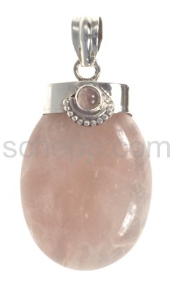 Pendant, rose quartz, oval