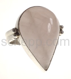 Ring with large rose quartz, drop shape