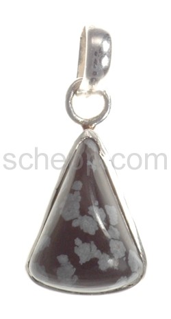 Pendant, snowflake obsidian, triangular