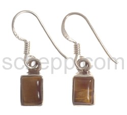 Drop earrings, tiger\s eye, rectangular, small