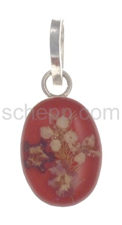 Pendant, rose bloom in casting resin, red, oval