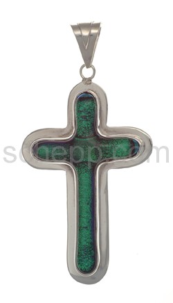 Anhänger, Kreuz aus grünem Murano-Glas