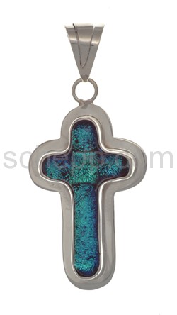 Anhänger, Kreuz aus türkisfarbenem Murano-Glas